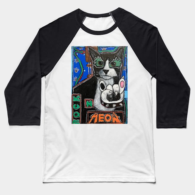 Rock n Meow Baseball T-Shirt by Artladyjen